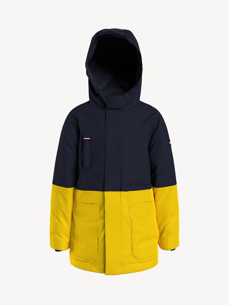 Fiú Tommy Hilfiger Sherpa-Bélelt Csuklyás Parka Kabát Fekete Sárga | HU 2128KOR